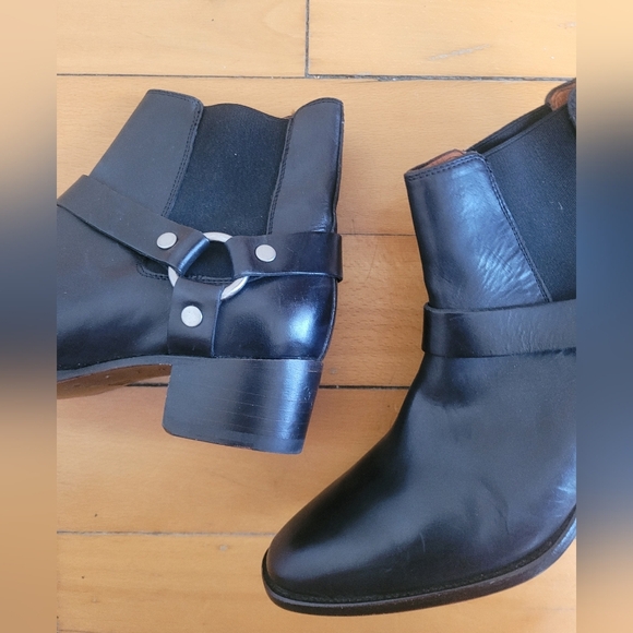 Frye Black Leather Ankle Booties with Buckle - Picture 2 of 9